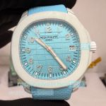 DIW Swiss Clone Patek Philippe Aquanaut Baby Blue Dial Carbon Fiber Rubber Strap Watch 